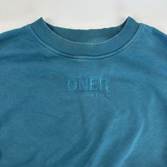 Oner Blue Active Sweatshirt Size L* Embroidered Logo Cropped Cotton Blend - Picture 5 of 12